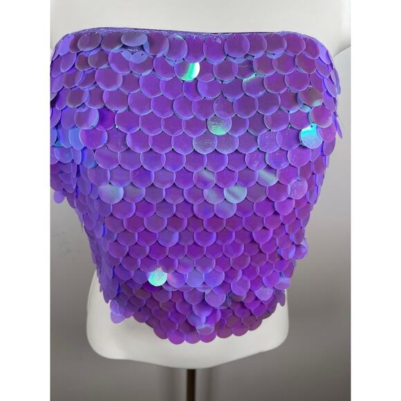 The New Arrivals by Ilkyaz Ozel Dione Sequin Strapless Lilac Crop Top Size 2 - Picture 5 of 9